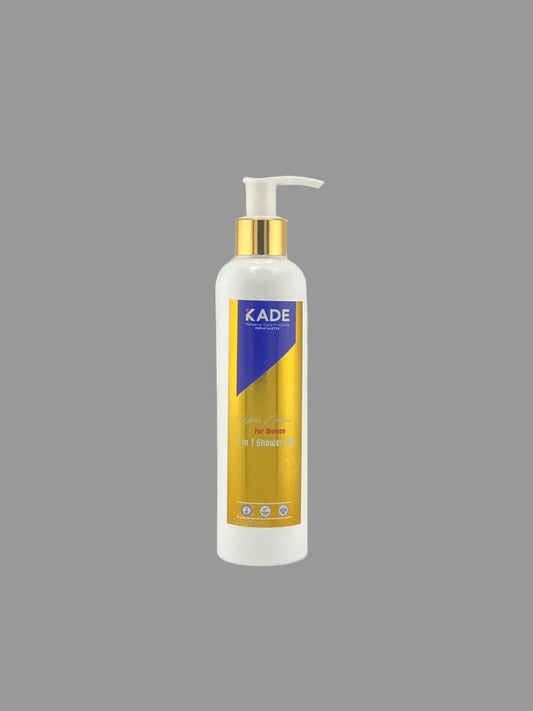 Kade bottle on a white shelf with a gray background